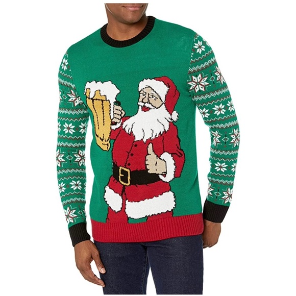Men's Ugly Christmas Holiday Party Beer Santa Crewneck Sweater | Size S NWT - Picture 2 of 7